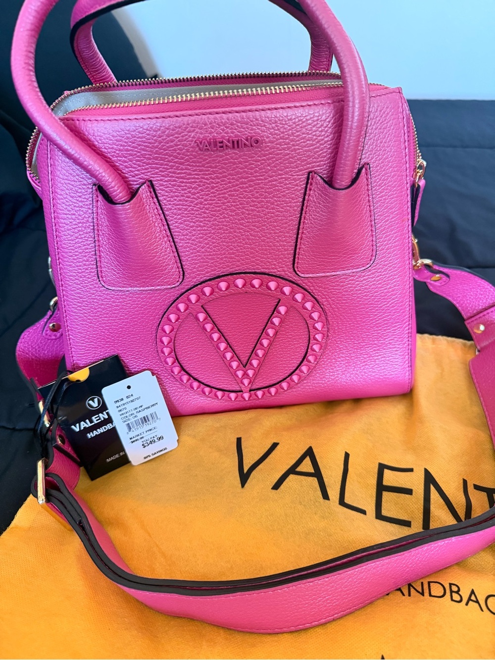 Valentino Hot Pink V-Logo Pebbled Leather Satchel